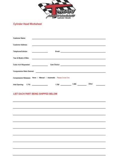 Cylinder Head Worksheet